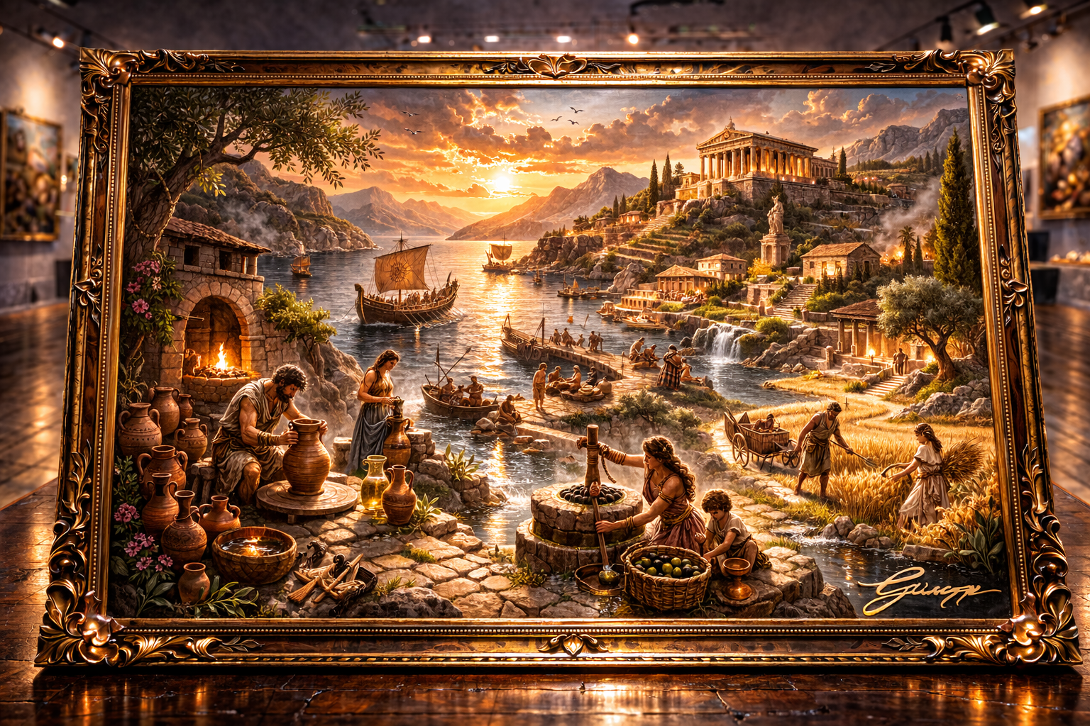 Bronze Age harbor town scene