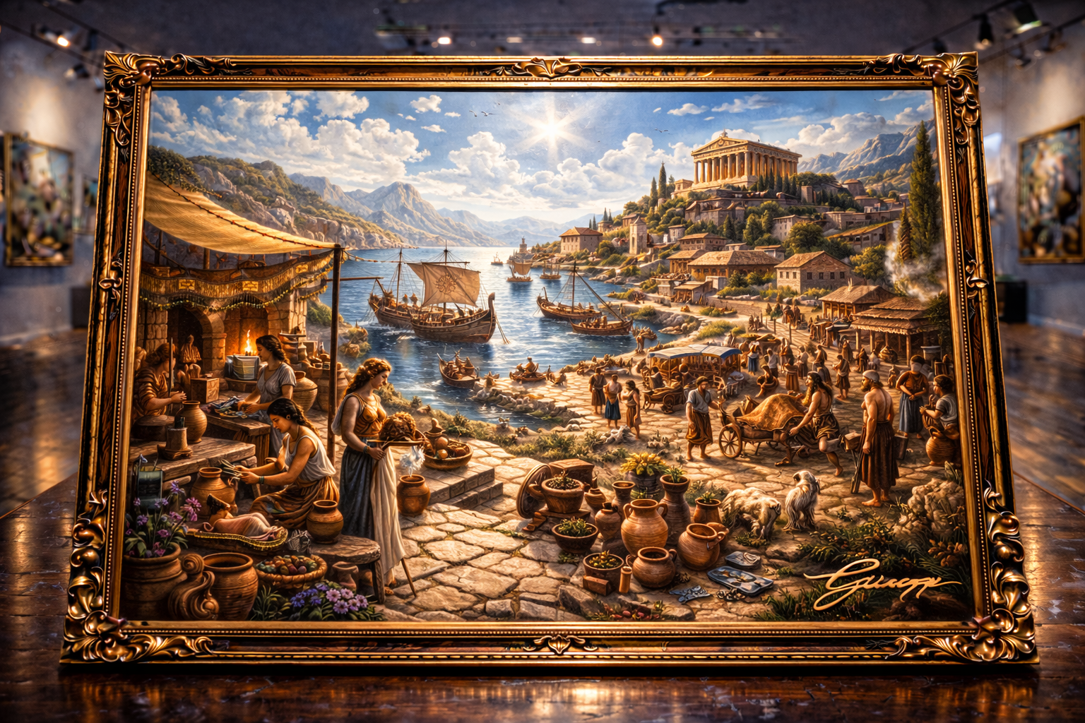 Moonlit Bronze Age village scene