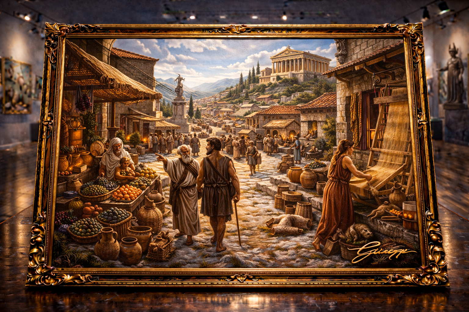 Bustling Bronze Age marketplace scene